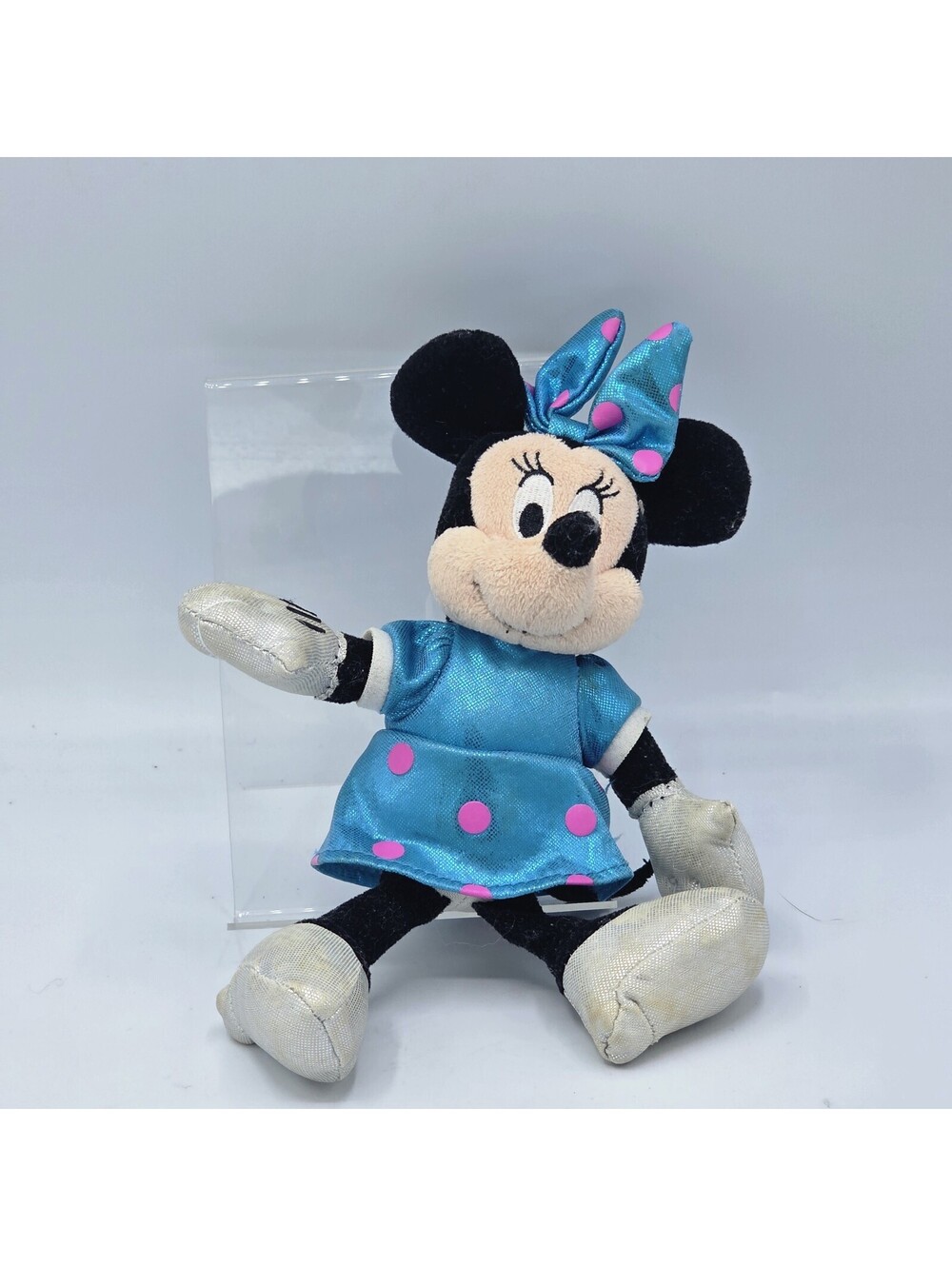 Disney Ty Beanie Babies Sparkle Minnie Mouse Blue Dress Pink Polka Dots